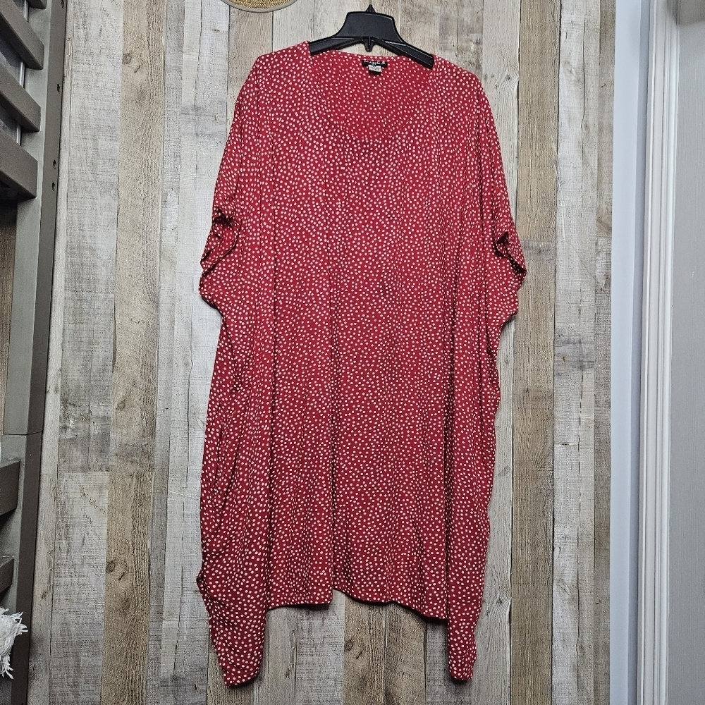 Maggie B Pullover Oversized Red Polka Dot 3/4 Sleeve Tunic With Pockets One Size